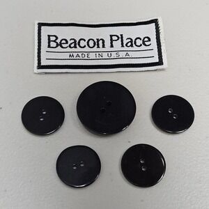 Beacon Place Black Round 2-Hole Large Buttons For Coat Set of 5 Craft Sewing